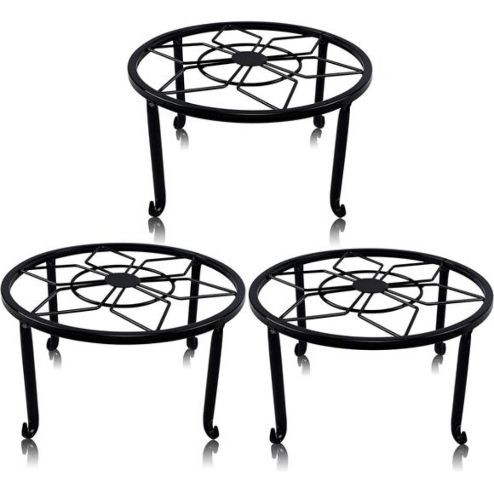 3 Pack Metal Plant Stands for Flower Pot, Heavy Duty Black Iron Potted